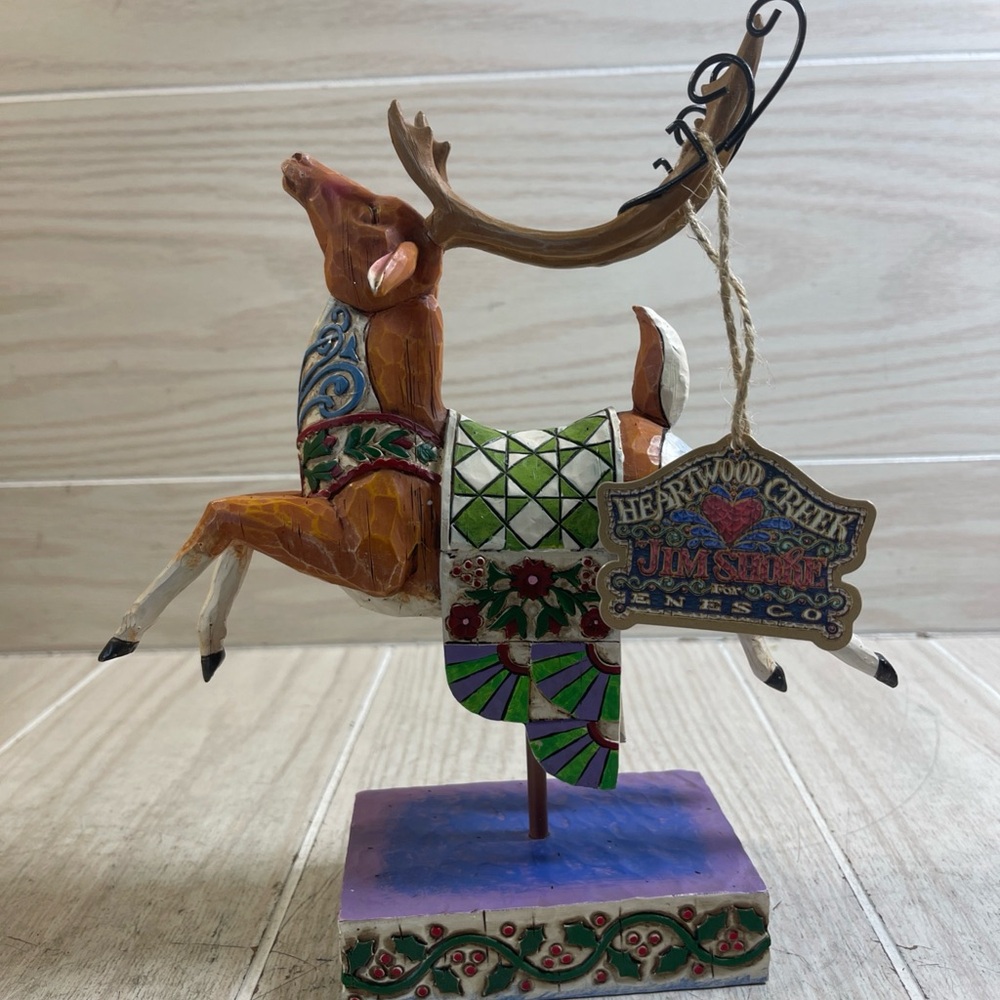 2004 Jim Shore Heartwood Creek Dash Away Reindeer Green Blanket 118111 w/ Box - Picture 2 of 14